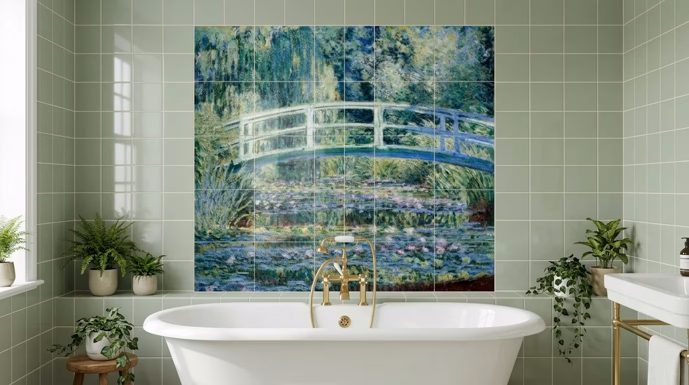 Claude Monet's Water Lilies and Japanese Bridge (1899) famous painting - Tile Mural - Image 2