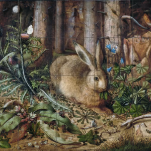 Ceramic tile mural of A Hare in the Forest by Hans Hoffmann