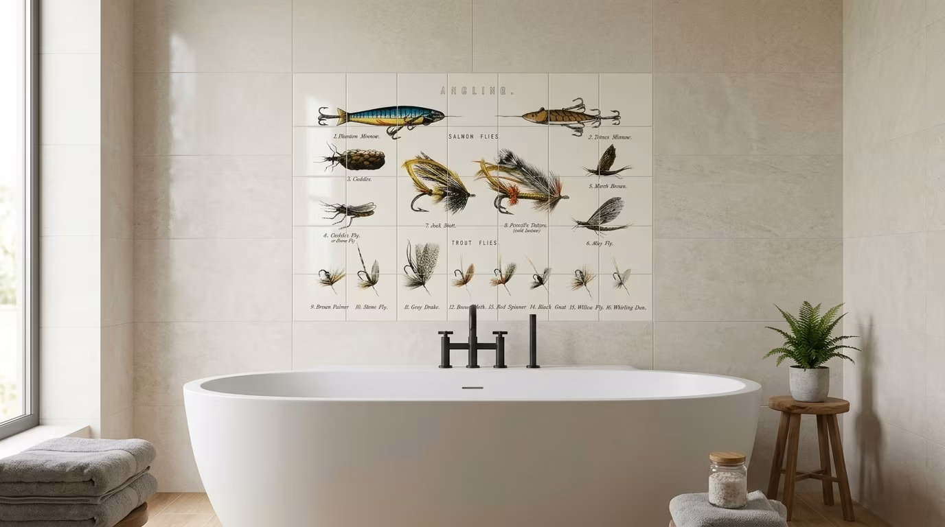 Angling baits from British Fresh Water Fishes (1879) - Tile Mural - Image 2