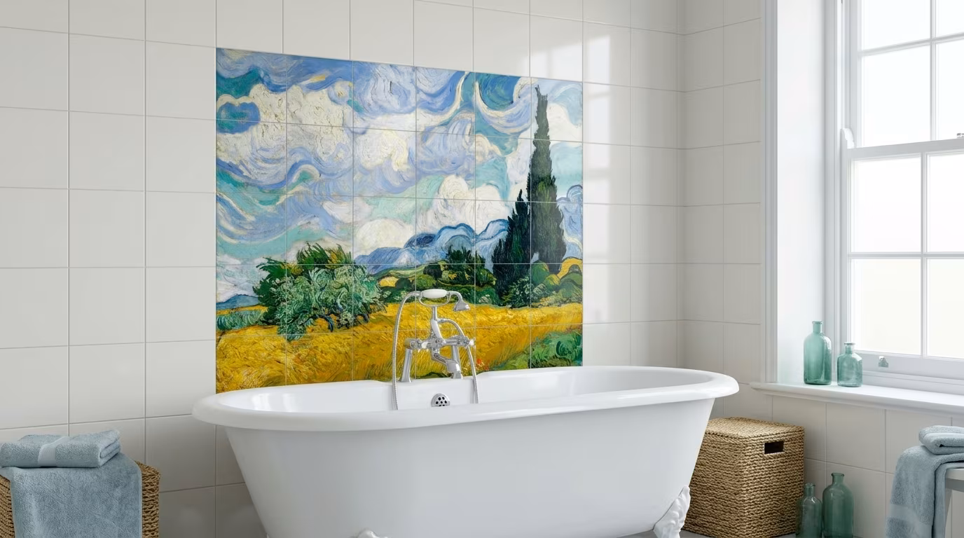 Vincent Van Gogh's Wheat Field with Cypresses (1889). Famous painting, original from the MET Museum, digitally enhanced by rawpixel - Tile Mural - Image 2