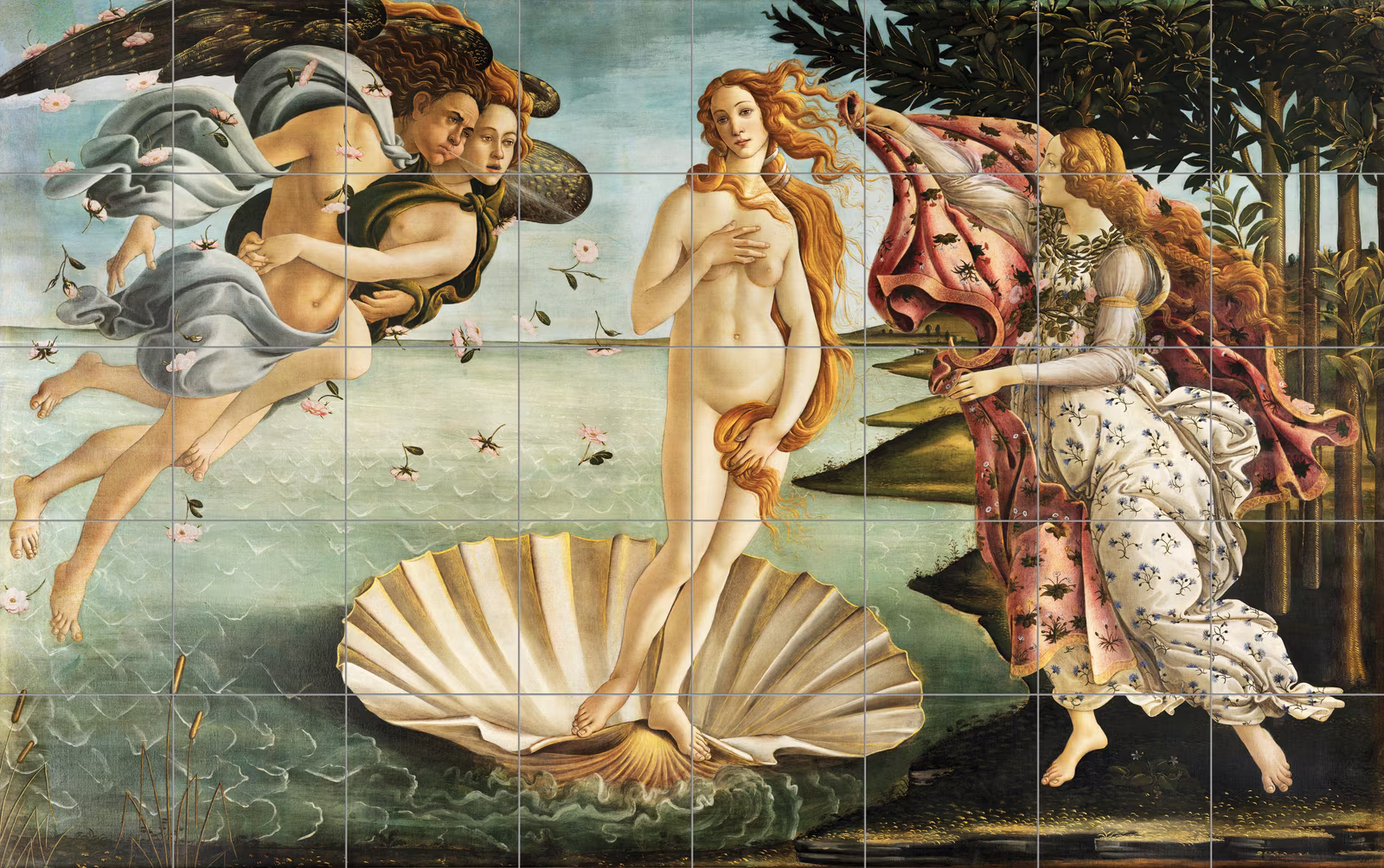 Ceramic tile mural of Sandro Botticelli's The Birth of Venus aesthetic painting