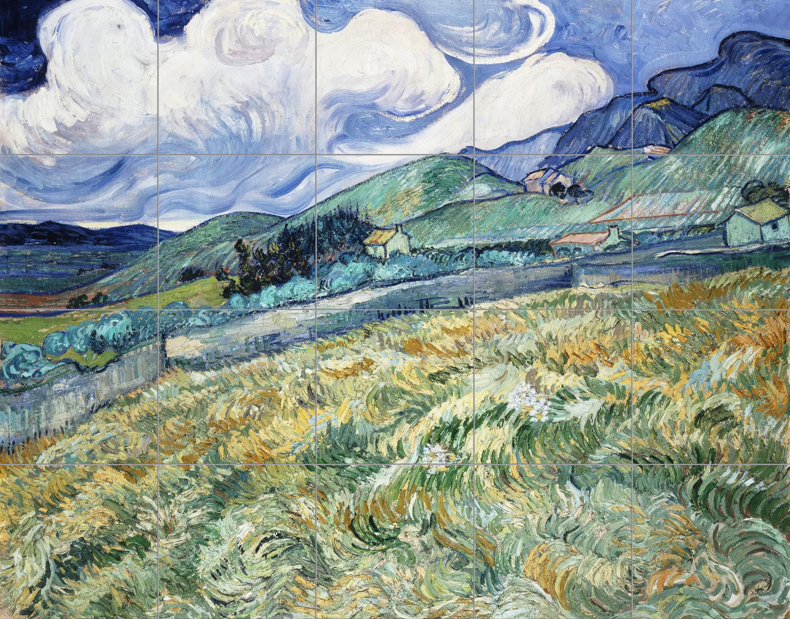 Ceramic tile mural of Van Gogh’s Landscape from Saint-Rémy