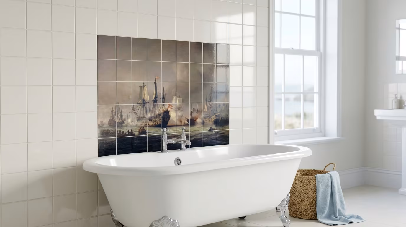 An episode of the naval battle in Køge Bugt 1677 by Anton Melbye - Tile Mural - Image 2