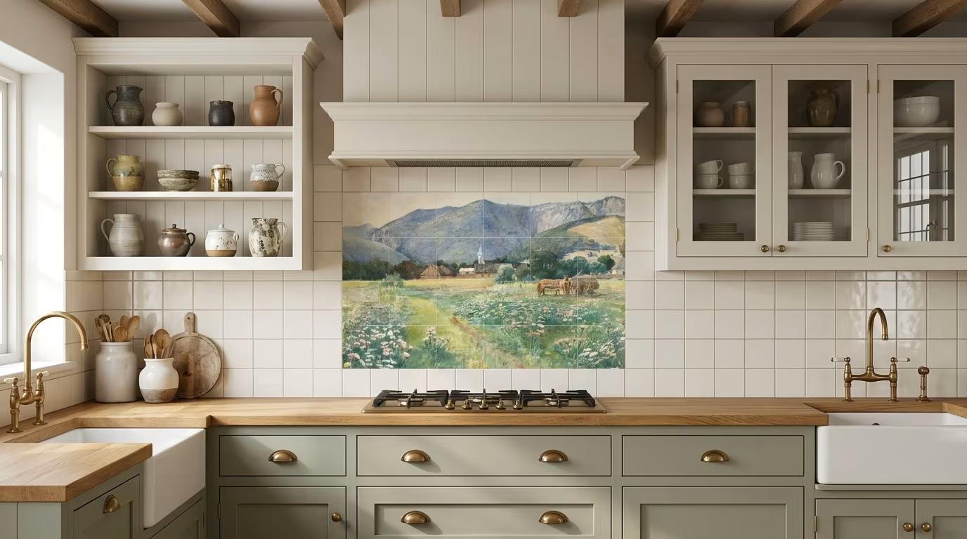 Landscape with a blooming meadow by Július Zorkóczy - Tile Mural - Image 2
