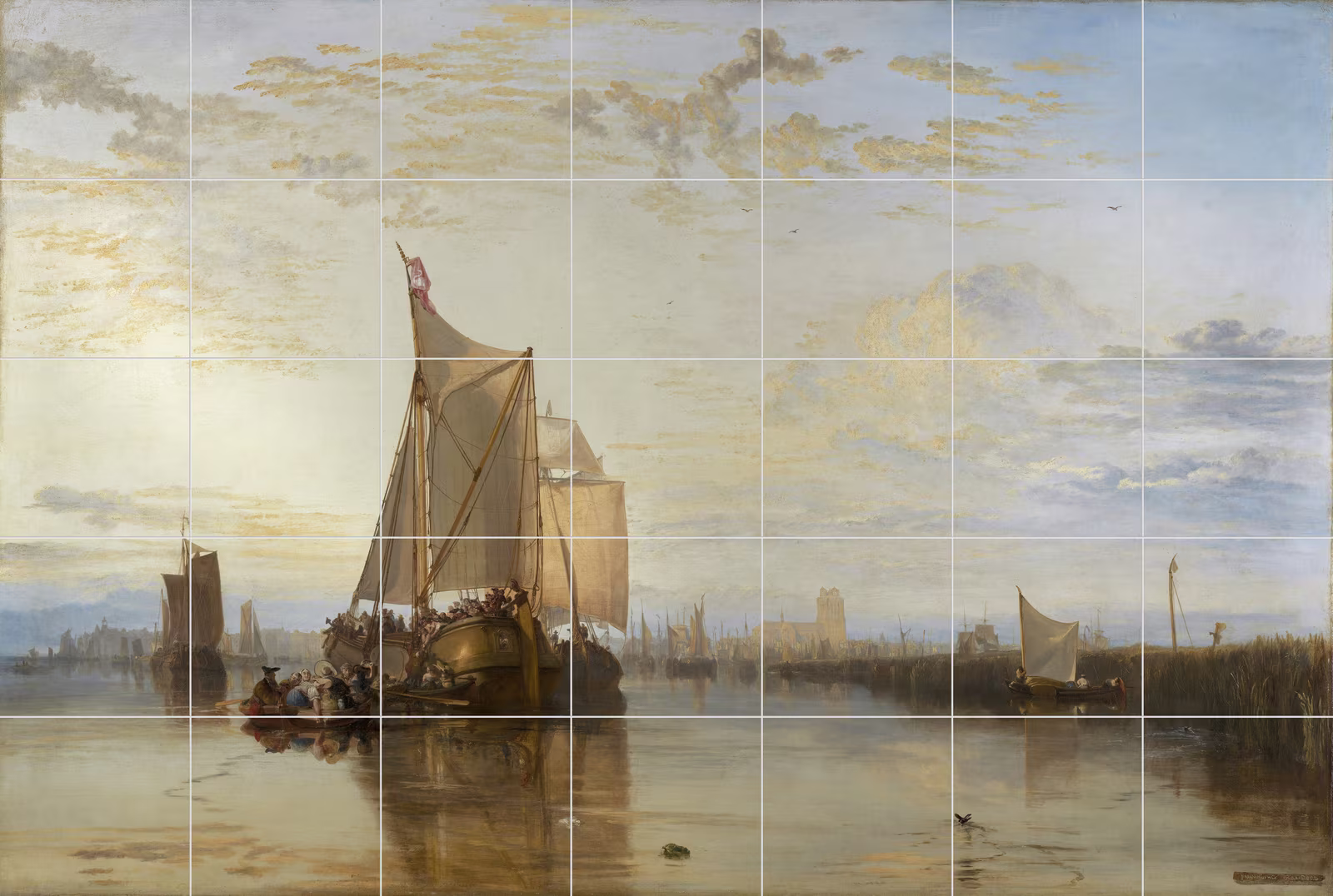 Ceramic tile mural of Dort or Dordrecht: The Dort Packet-Boat from Rotterdam Becalmed 1818 by Joseph Mallord William Turner