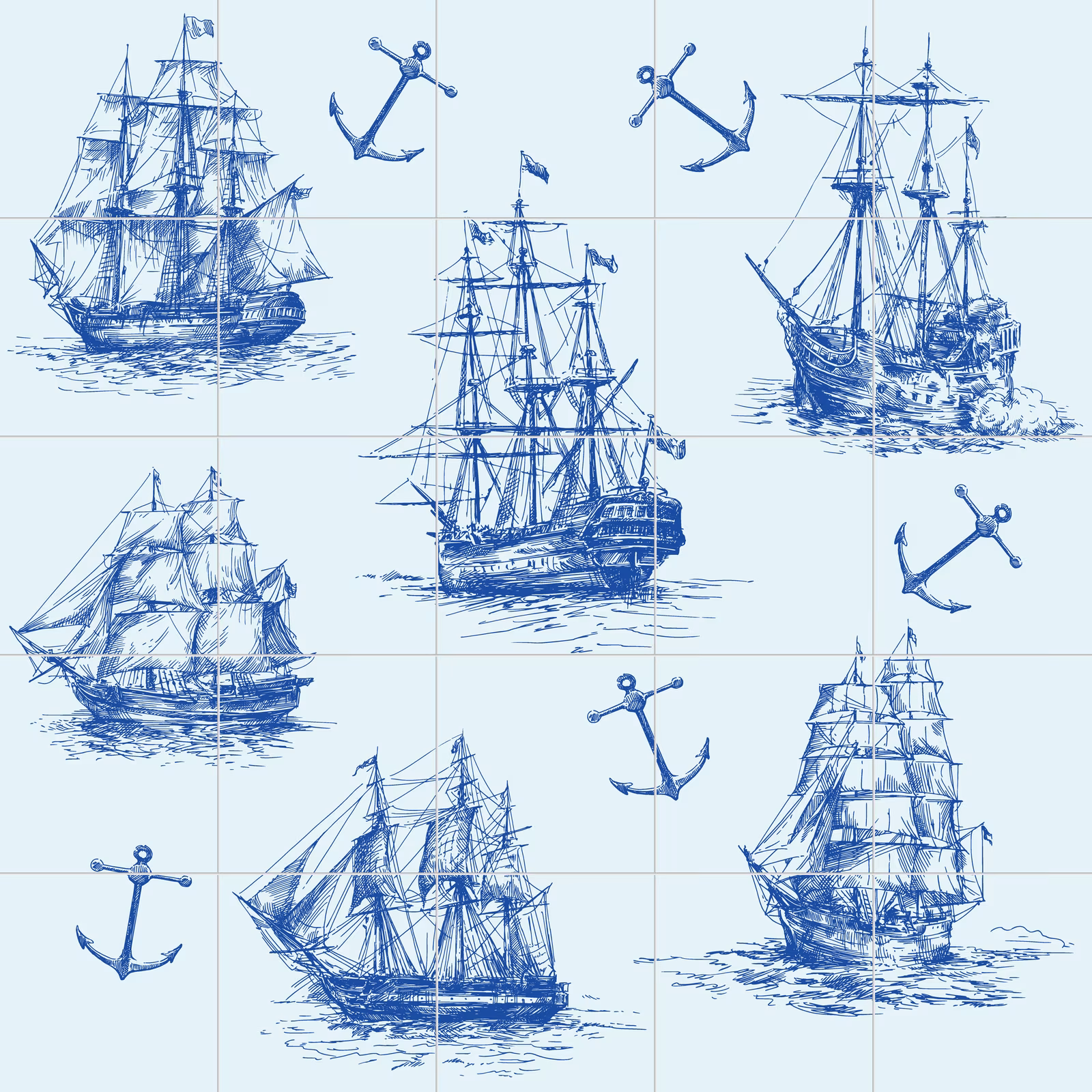 Ceramic tile mural of Nautical Ship and Anchor Pattern
