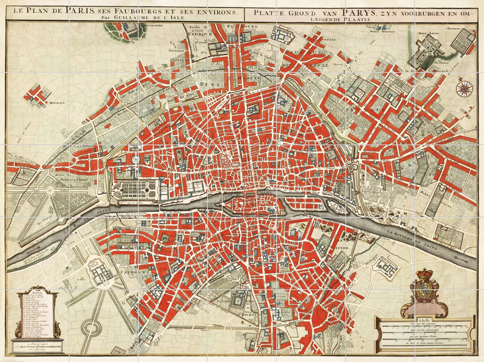 Ceramic tile mural of Plattegrond van Parijs by Guillaume Delisle