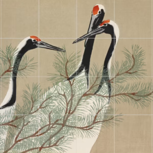 Ceramic tile mural of Cranes from Momoyogusa–Flowers of a Hundred Generations by Kamisaka Sekka
