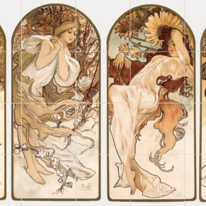 Ceramic tile mural of Alphonse Maria Mucha’s The Seasons