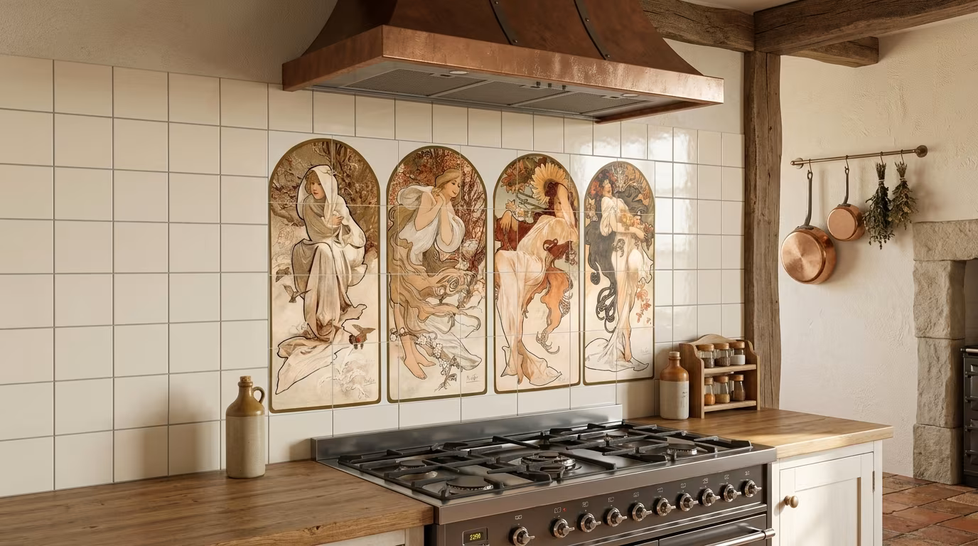 Alphonse Maria Mucha's The Seasons (1897). Famous Art Nouveau artwork - Tile Mural - Image 2