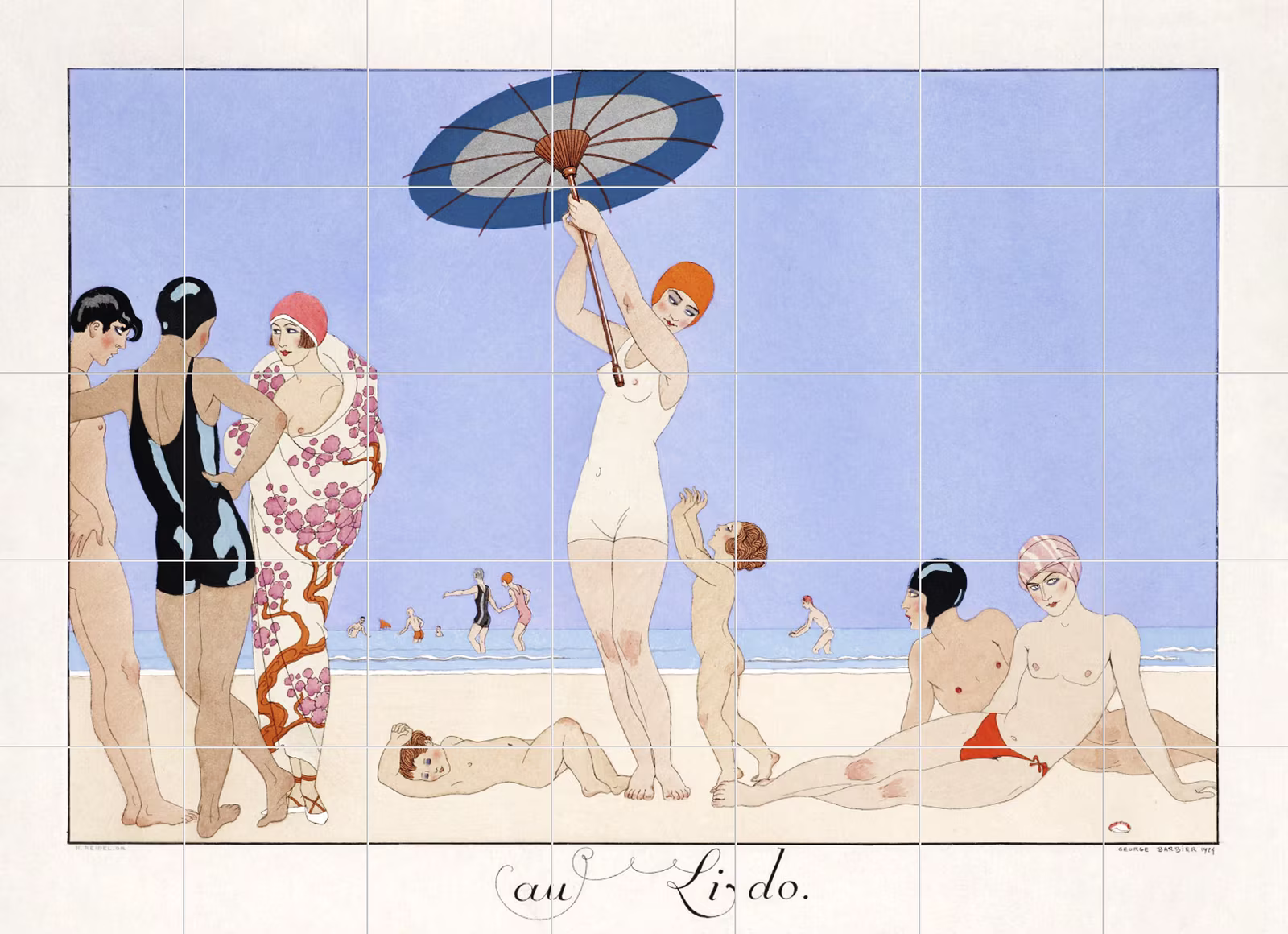 Ceramic tile mural of Au Lido Plate no.14 by George Barbier