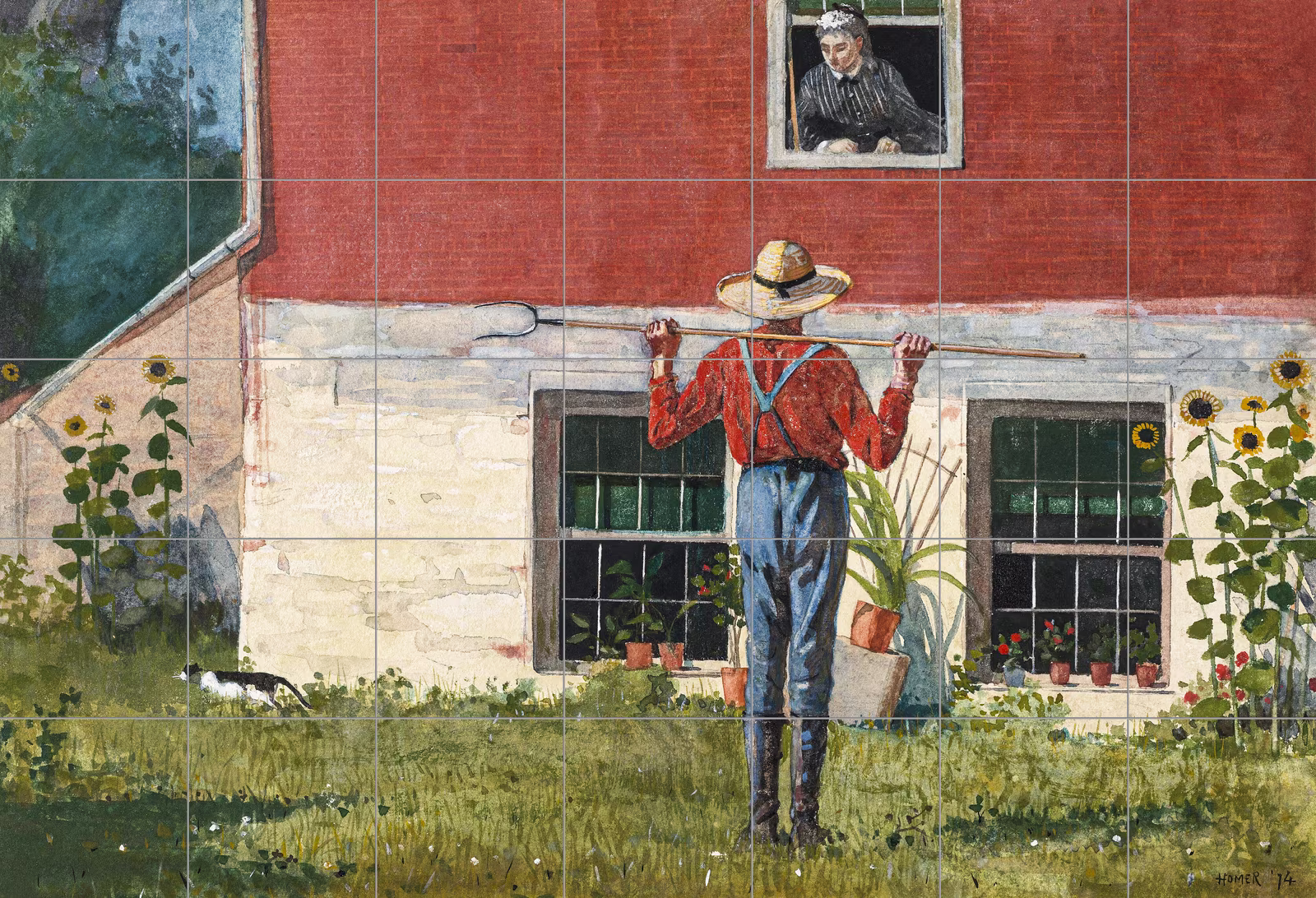 Ceramic tile mural of In the Garden by Winslow Homer