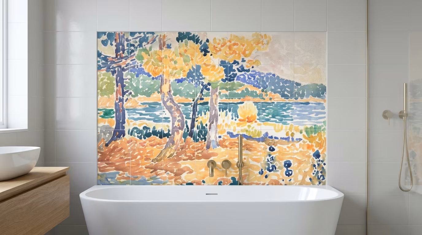Pines on the Coastline (1856–1910) painting in high resolution by Henri-Edmond Cross - Tile Mural - Image 2