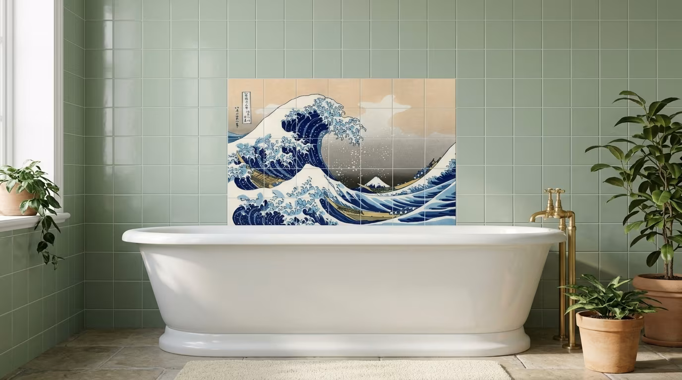 Hokusai's The Great Wave at Kanagawa (1760-1849) vintage Japanese Ukiyo-e woodcut print - Tile Mural - Image 2