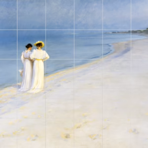 Ceramic tile mural of Summer evening on Skagen's Beach aesthetic painting by Peder Severin Krøyer